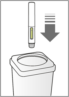 Seringue placée dans un conteneur pour objets tranchants pour élimination après utilisation