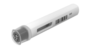 Ein ungeöffneter Cosentyx 300 mg UnoReady Pen mit aufgesetzter Kappe