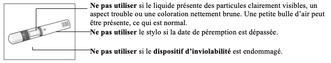 Image du produit étiqueté pour la seringue préremplie Cosentyx 150 mg (SensoReady) montrant les contrôles de sécurité à effectuer avant utilisation
