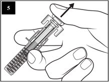 L'étape cinq du guide montre que le dépisteur est libéré en retirant le pouce