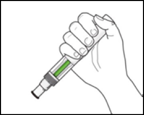 Der Stift wird von der Haut entfernt, um zu zeigen, dass das Fenster vollständig grün ausgefüllt ist