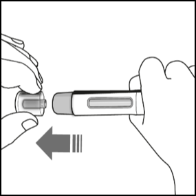 The cap on the product is being removed in the direction demonstarted by an arrow 