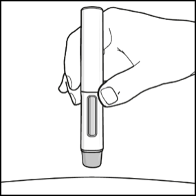 The product is suspended at a 90 degree angle and several inches above the skin before injection 