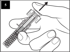 A etapa cinco do guia mostra o desentupidor sendo liberado removendo o polegar