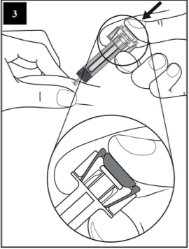 Oppaan vaiheessa kolme näkyy zoomattu versio vaiheesta kaksi korostaen, että mäntä on painettu kokonaan ruiskun suojuksen siipien sisällä