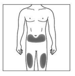 Zarys przedniej części męskiego ciała od szyi do kolan, podkreślenie brzucha i ud szarym cieniowaniem