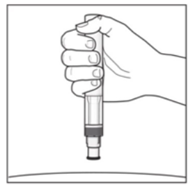 Produkt jest zawieszony pod kątem 90 stopni i kilka cali nad skórą przed wstrzyknięciem