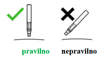 " Izdelek se pred injiciranjem obesi pod kotom 90 stopinj in nekaj centimetrov nad kožo"