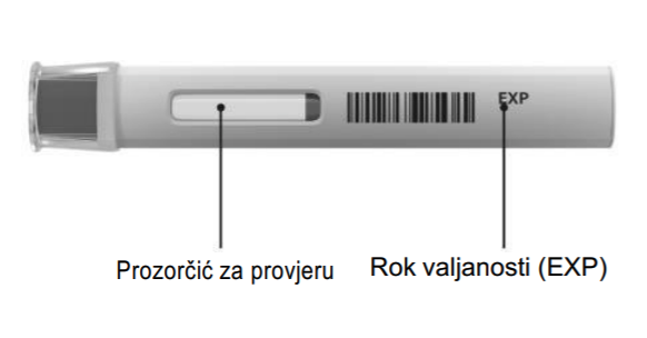 Neotvorena olovka Cosentyx 300 mg UnoReady s poklopcem na boku za prikaz prozora za gledanje i datuma isteka