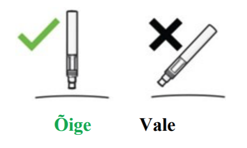 Õige ja vale süstimisnurk kuvatakse linnukese ja ristiga