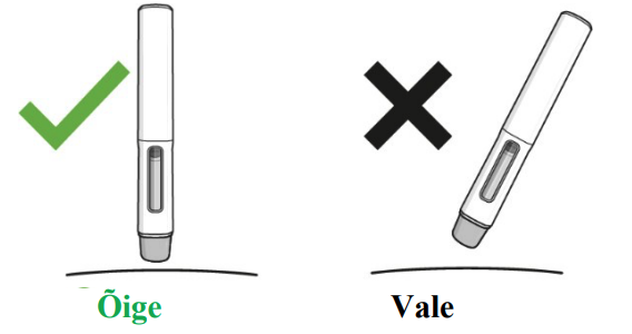 Õige ja vale süstimisnurk kuvatakse linnukese ja ristiga