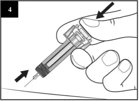 Četvrti korak vodiča pokazuje kako se štrcaljka uklanja s kože dok palac ostaje na klipu