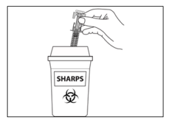 Ruisku laitetaan terävien esineiden säiliöön hävitettäväksi käytön jälkeen