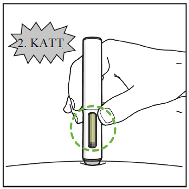 A tollat ​​a bőrbe helyezték. Feljebb egy „2. kattintás” felirat jelenik meg, jelezve a toll 2. kattanását. Egy zöld pontozott kör kiemeli az ablakot, amely zölddel van kitöltve a sikeres beillesztés jelzésére.