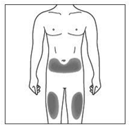 Mehe keha esiosa kontuur kaelast põlveni, kus kõht ja reied on esile tõstetud halli varjundiga.
